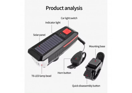 Ліхтар на сонячній батареї Solar Horn чорний з червоним